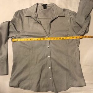 Ann Taylor Grey Petite Button Up Blouse